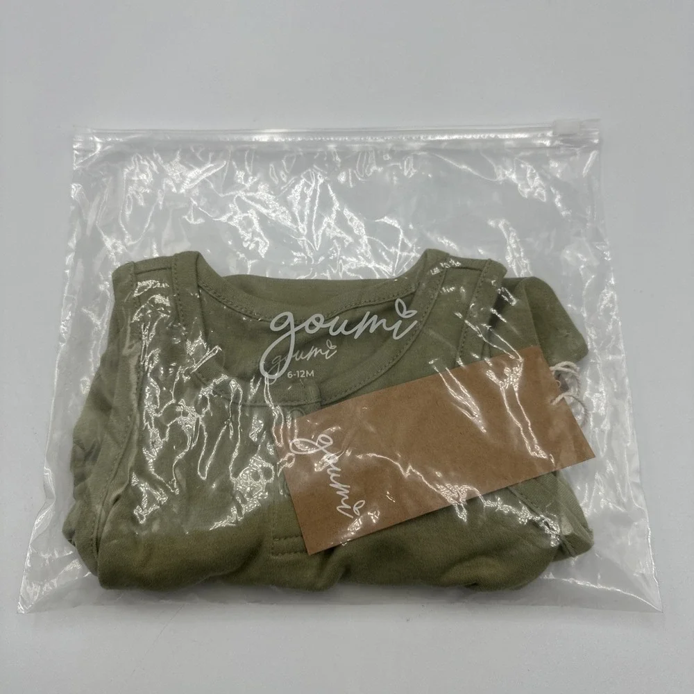 Goumi Kids Baby Romper Quick Change One Piece Size 6-12 Month Bamboo Olive Green